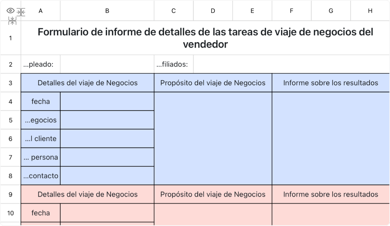 Formulario de informe de tareas de viaje de negocios del vendedor